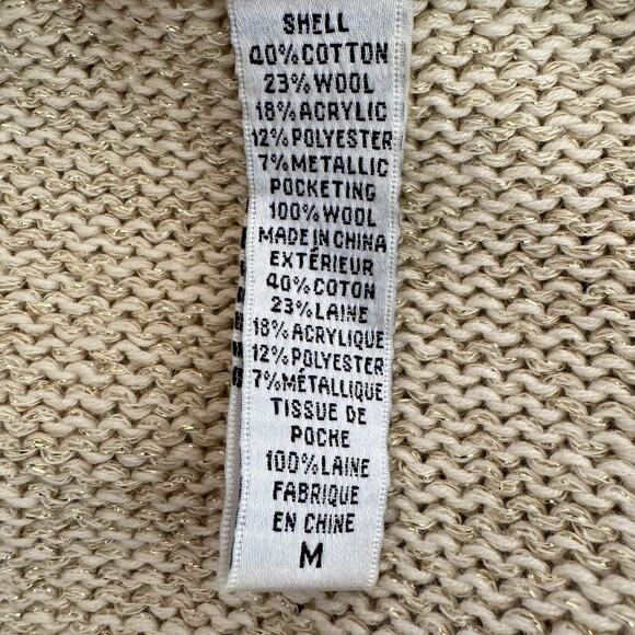 DIANE VON FURSTENBURG Fausta Drop Down Cardigan Sweater Ivory Gold Metallic Knit - Picture 9 of 10